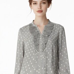 Ann Taylor Gray Polka Dot Blouse